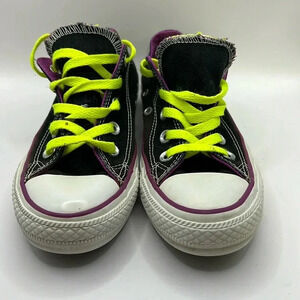 Converse women’s low top sneakers shoes black purple double tongue 6 140062F Y2K